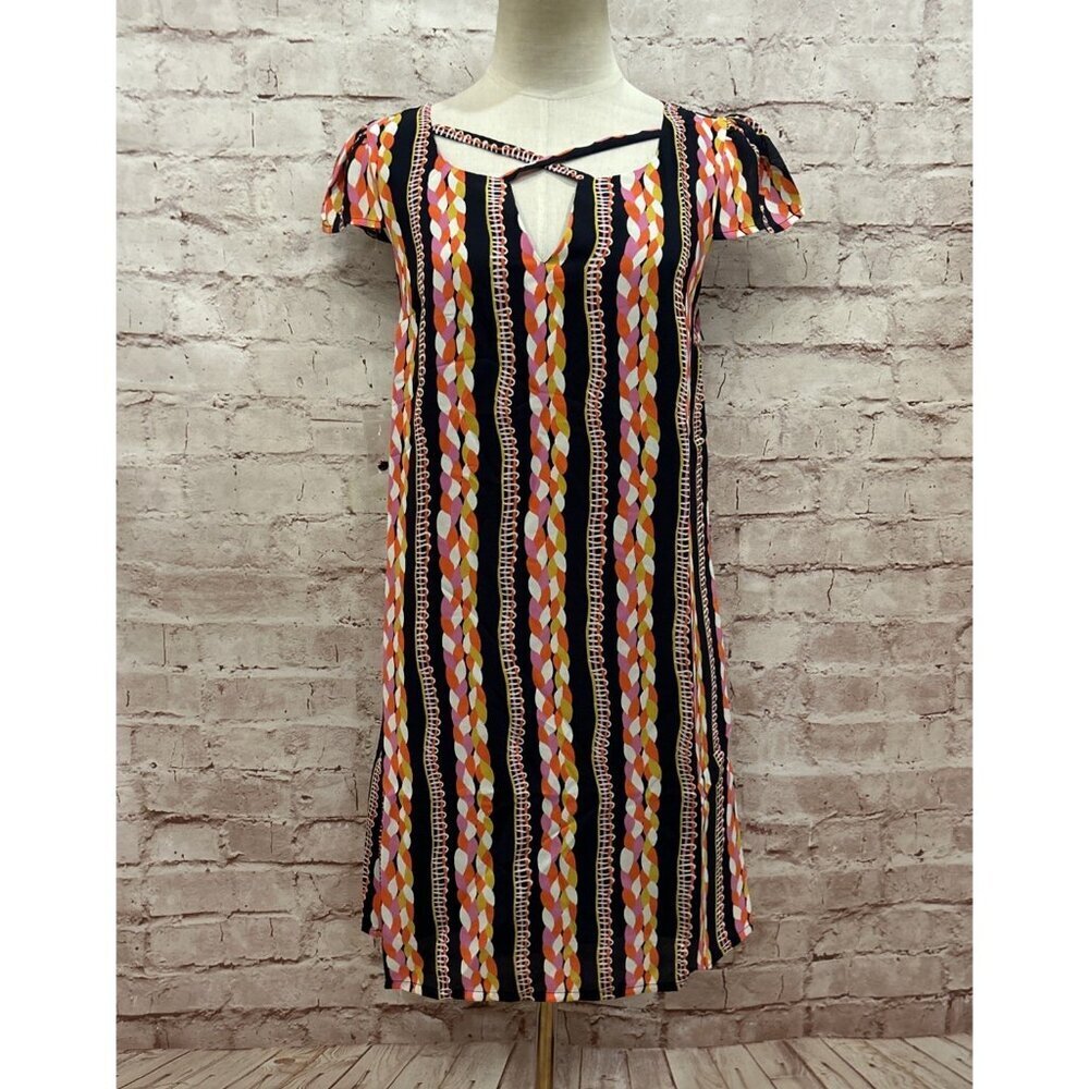 MODCLOTH Shift Dress Multicolor Print Cap Sleeve Knee Length Size Large NEW